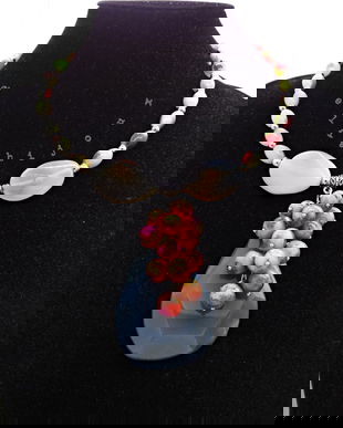 Colier statement unicat cu jad, agate și ceramică colorată (cod1332)