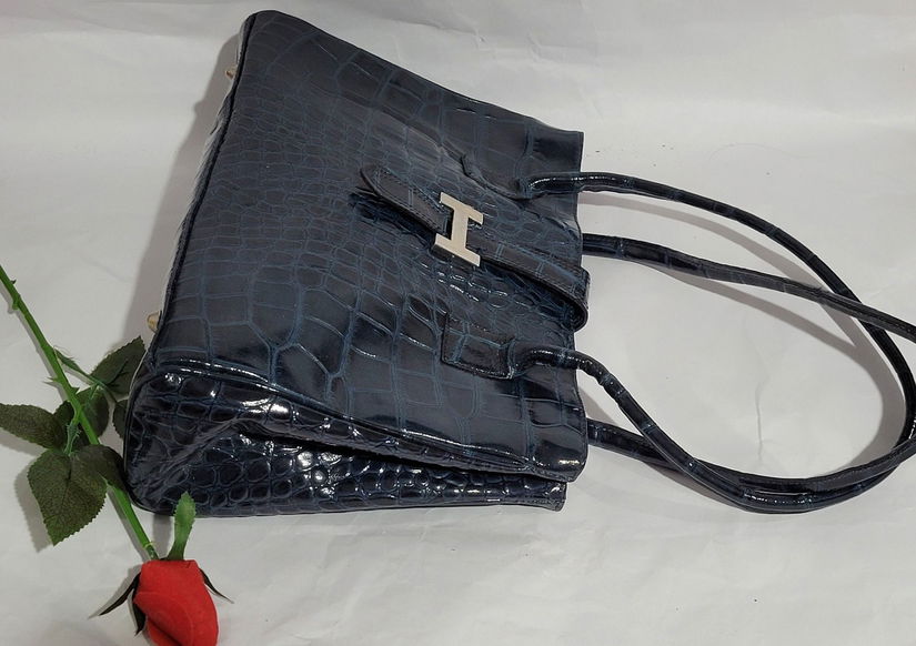 Geanta din piele naturala print croco