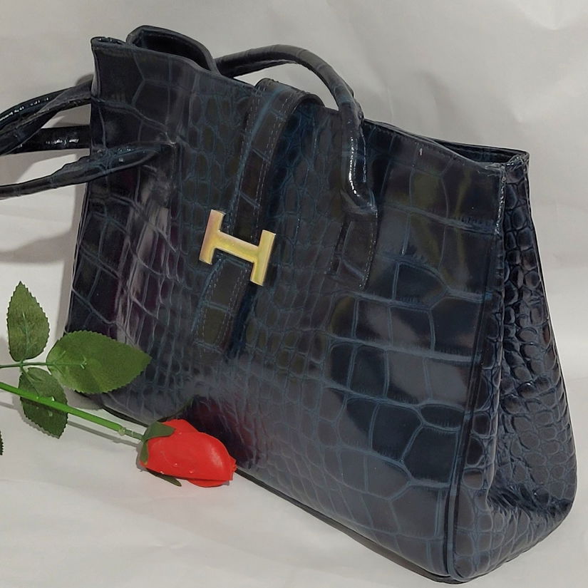 Geanta din piele naturala print croco