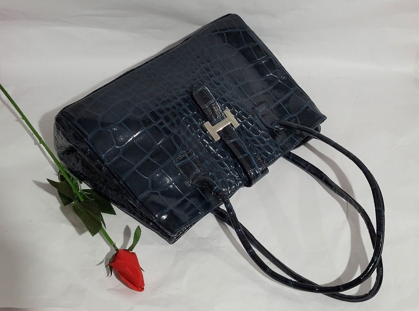 Geanta din piele naturala print croco