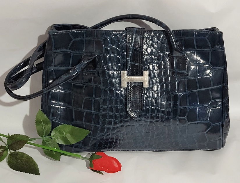 Geanta din piele naturala print croco