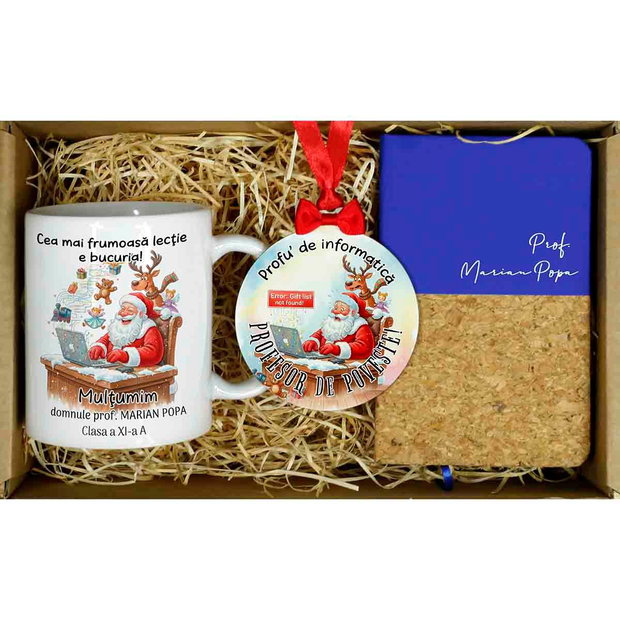 Set cadou personalizat Craciun - profesor Geografie