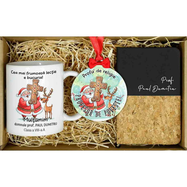 Set cadou personalizat Craciun - Profesor Religie