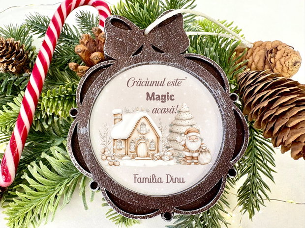 Glob Craciun Personalizat Lemn - White Christmas