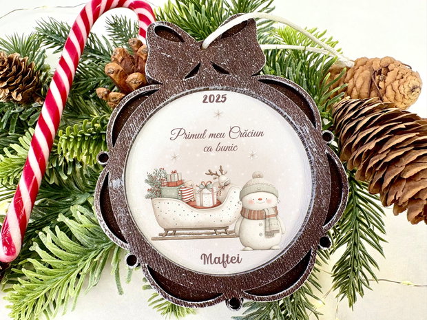Glob Craciun Personalizat Lemn - White Christmas