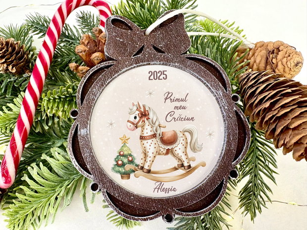 Glob Craciun Personalizat Lemn - White Christmas