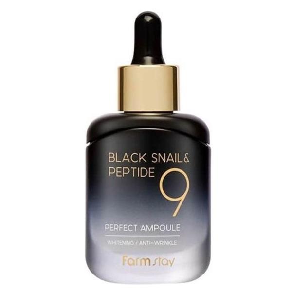 Fiola cu Ser Concentrat Antirid cu Extract de Melc Negru si Peptide 9 - FarmStay Black Snail Peptide 9 Perfect Ampoule, 35 ml
