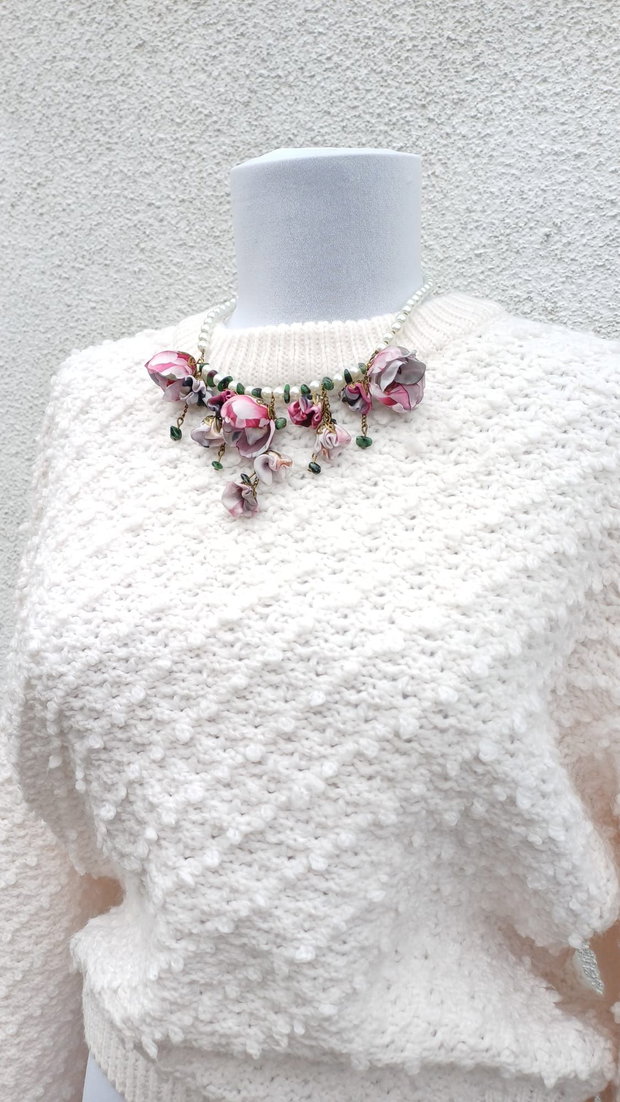 Colier floral cu Zoizit - "Rapsodie in roz"