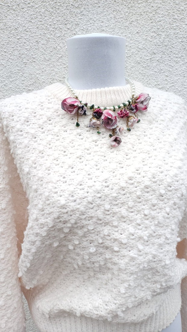Colier floral cu Zoizit - "Rapsodie in roz"