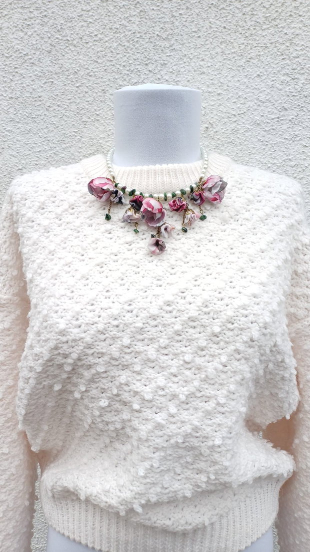 Colier floral cu Zoizit - "Rapsodie in roz"