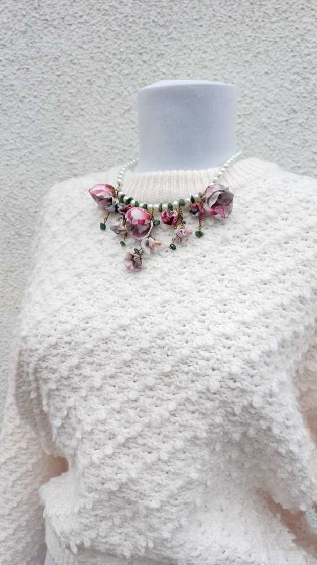 Colier floral cu Zoizit - "Rapsodie in roz"