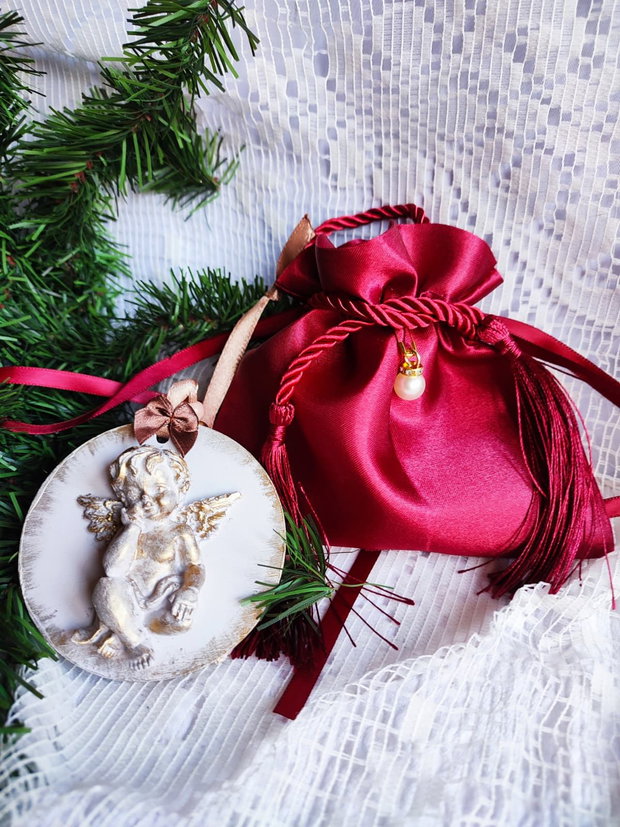 Îngeraș în Relief cu Săculeț Cadou Decorațiune Handmade de Crăciun