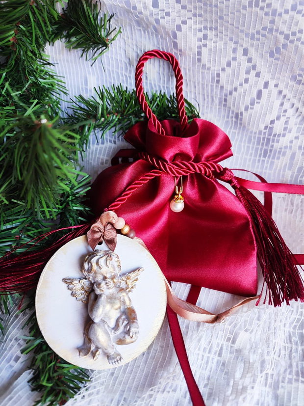 Îngeraș în Relief cu Săculeț Cadou Decorațiune Handmade de Crăciun