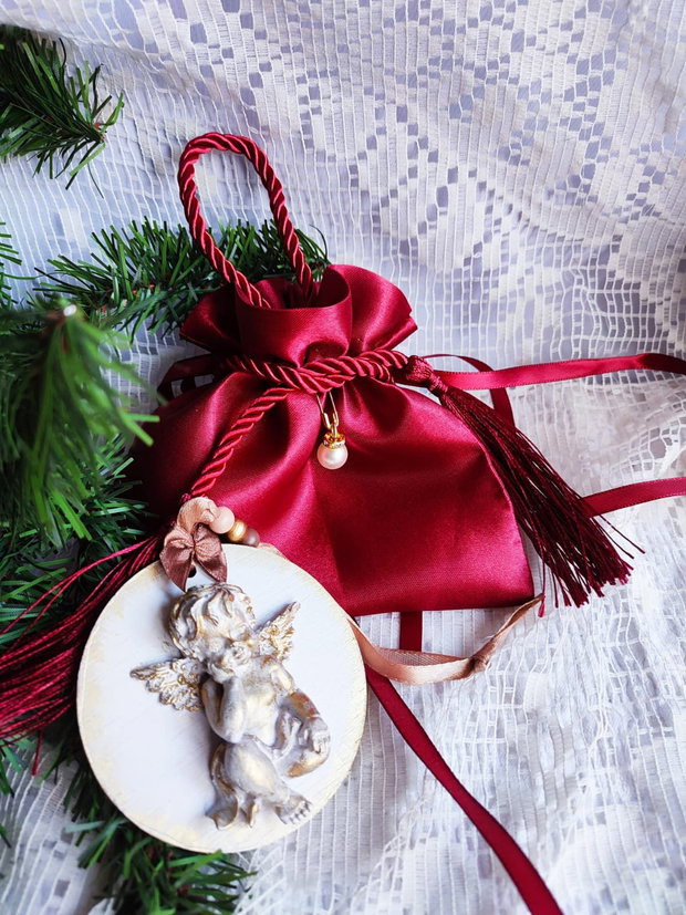 Îngeraș în Relief cu Săculeț Cadou Decorațiune Handmade de Crăciun