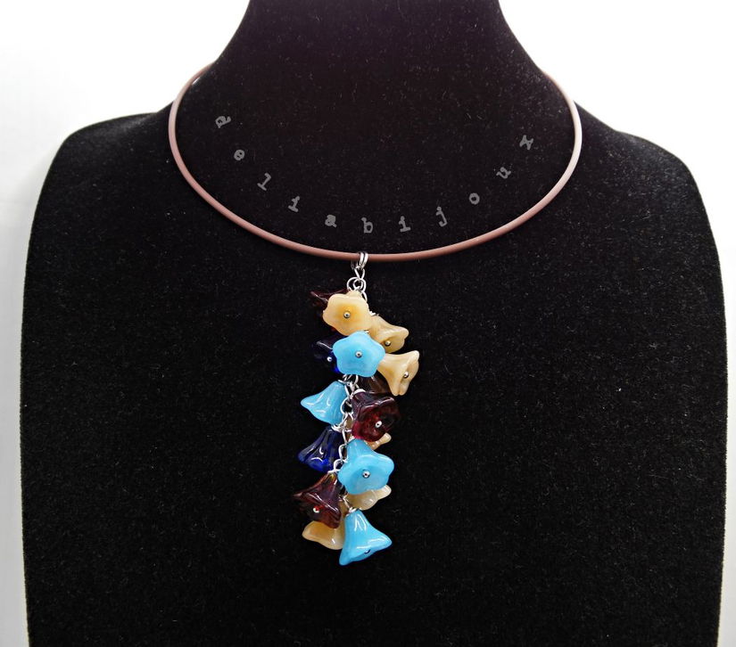 Ciorchine de flori colier la baza gâtului din silicon și margele sticlă (cod1333)