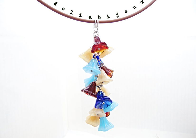 Ciorchine de flori colier la baza gâtului din silicon și margele sticlă (cod1333)