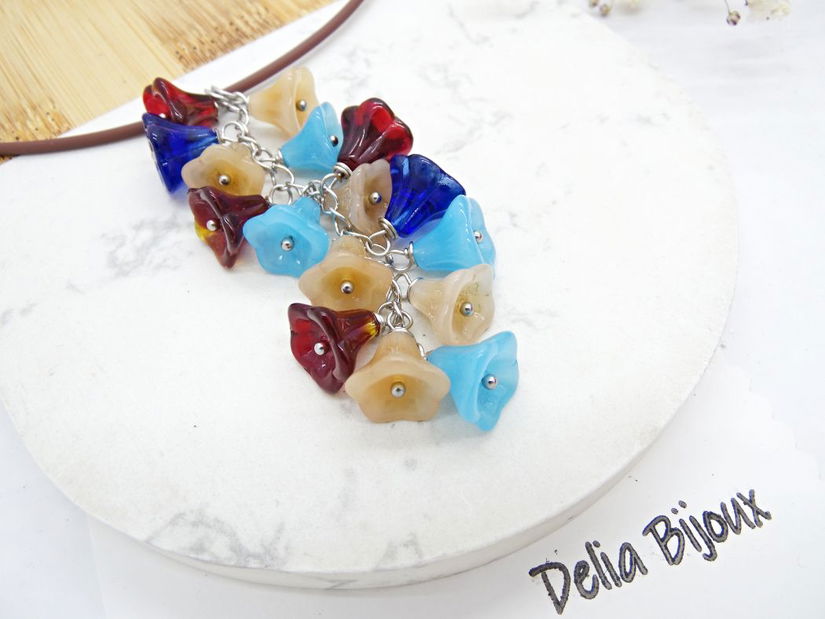 Ciorchine de flori colier la baza gâtului din silicon și margele sticlă (cod1333)