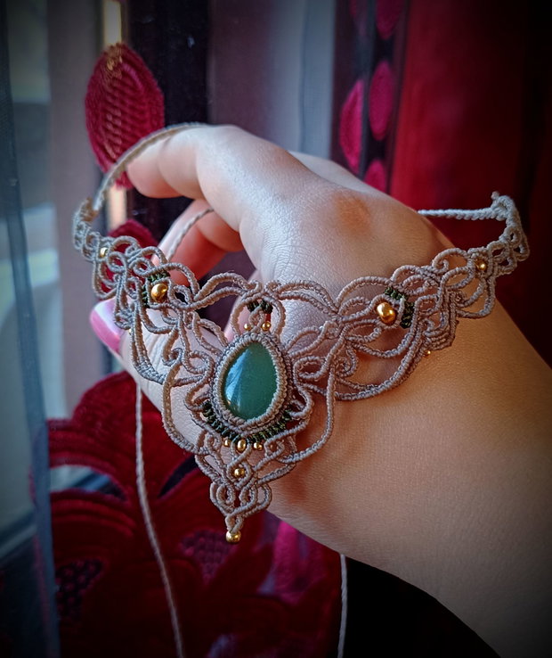 Colier victorian micromacrame cu Aventurin