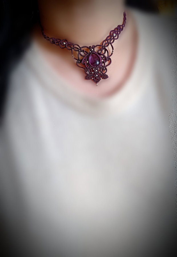 Colier Victorian Fairy Frunze cu Ametist