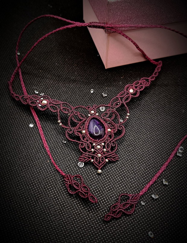 Colier Victorian Fairy Frunze cu Ametist