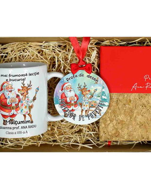 Set cadoi personalizat Craciun - profesor desen