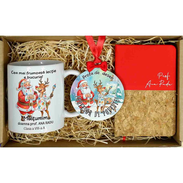 Set cadoi personalizat Craciun - profesor desen