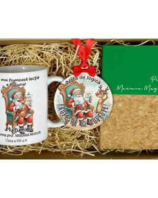 Set cadou personalizat Craciun - profesor logică