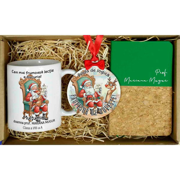 Set cadou personalizat Craciun - profesor logică