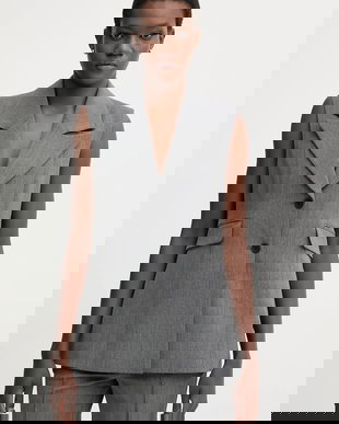 AllSaints vestă ASTRA culoarea gri, un singur rând de nasturi, W043QD