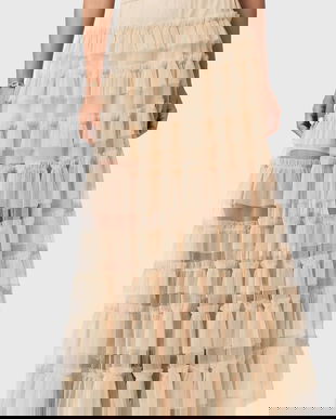 AllSaints fustă culoarea bej, maxi, evazați, W071RD