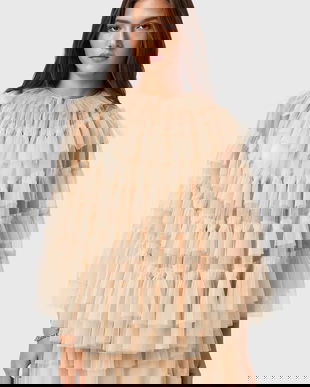 AllSaints bluză culoarea bej, uni, W018PD