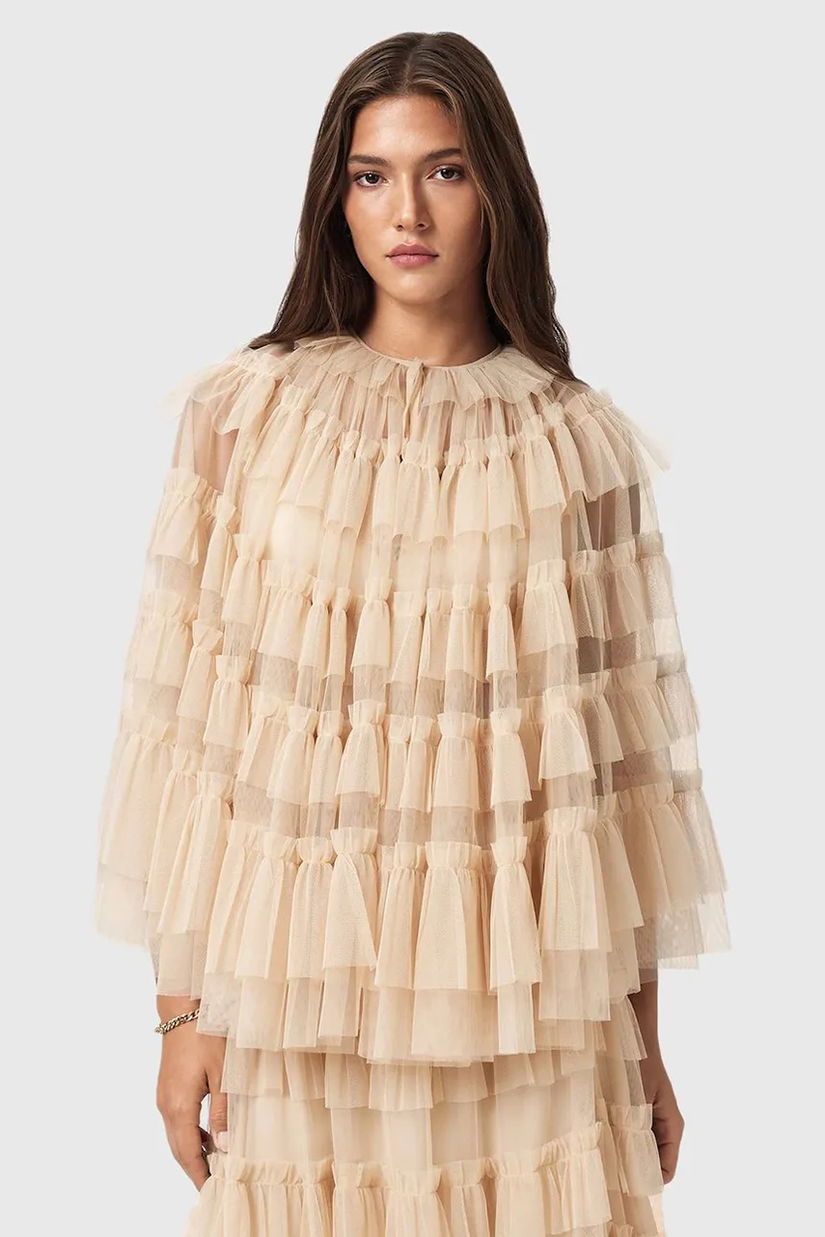 AllSaints bluză culoarea bej, uni, W018PD