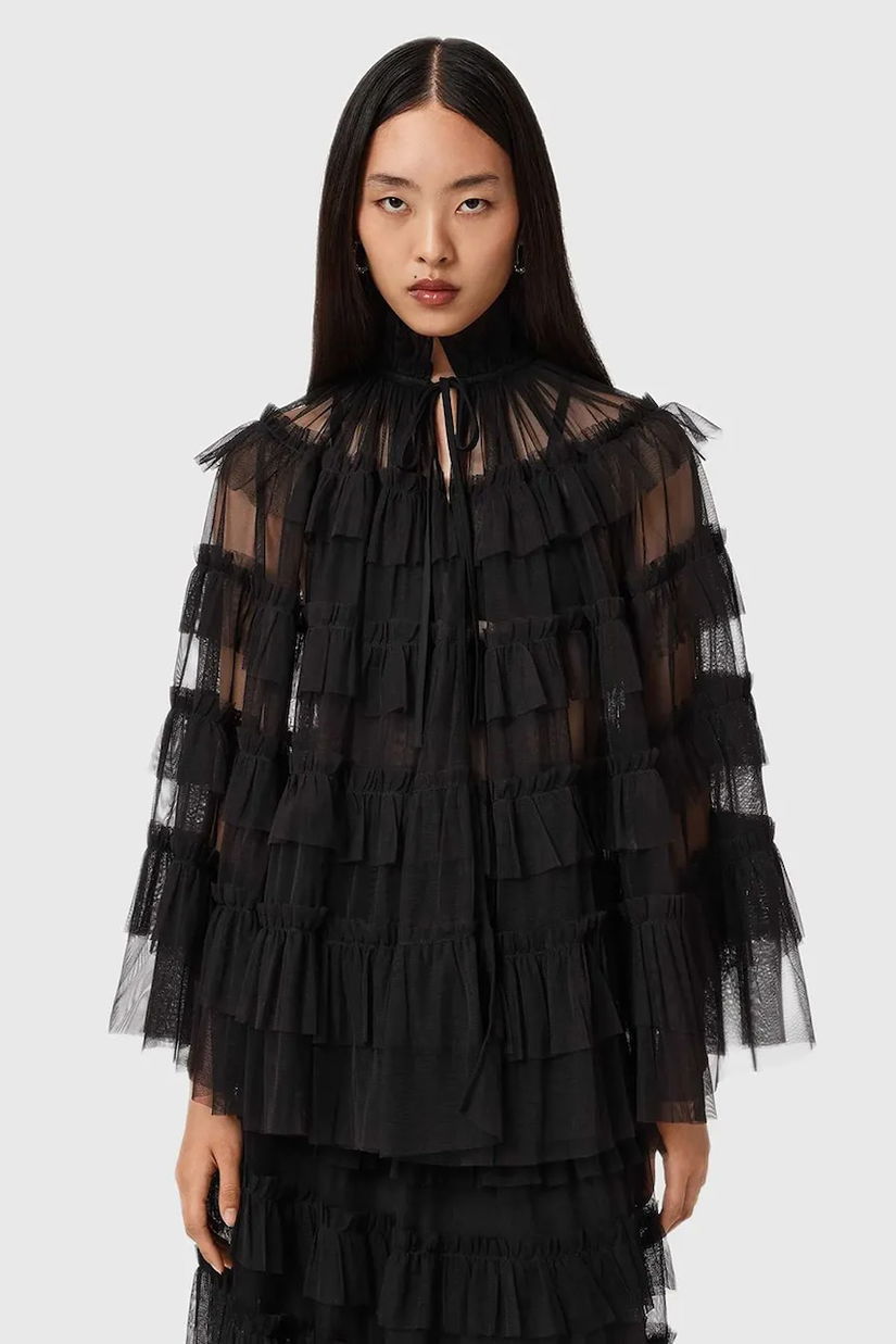 AllSaints bluză culoarea negru, uni, W018PD