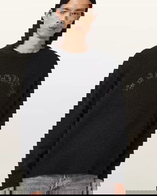 AllSaints pulover din amestec de lână de alpaca CURV culoarea negru, light, M020KD