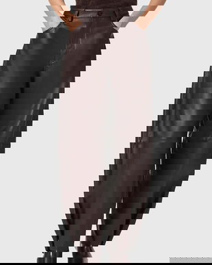 AllSaints pantaloni de piele JETT culoarea maro, lat, high waist, W026TD