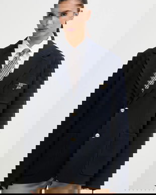 Tommy Jeans sacou culoarea albastru marin, un singur rand de nasturi, neted, DW0DW22495