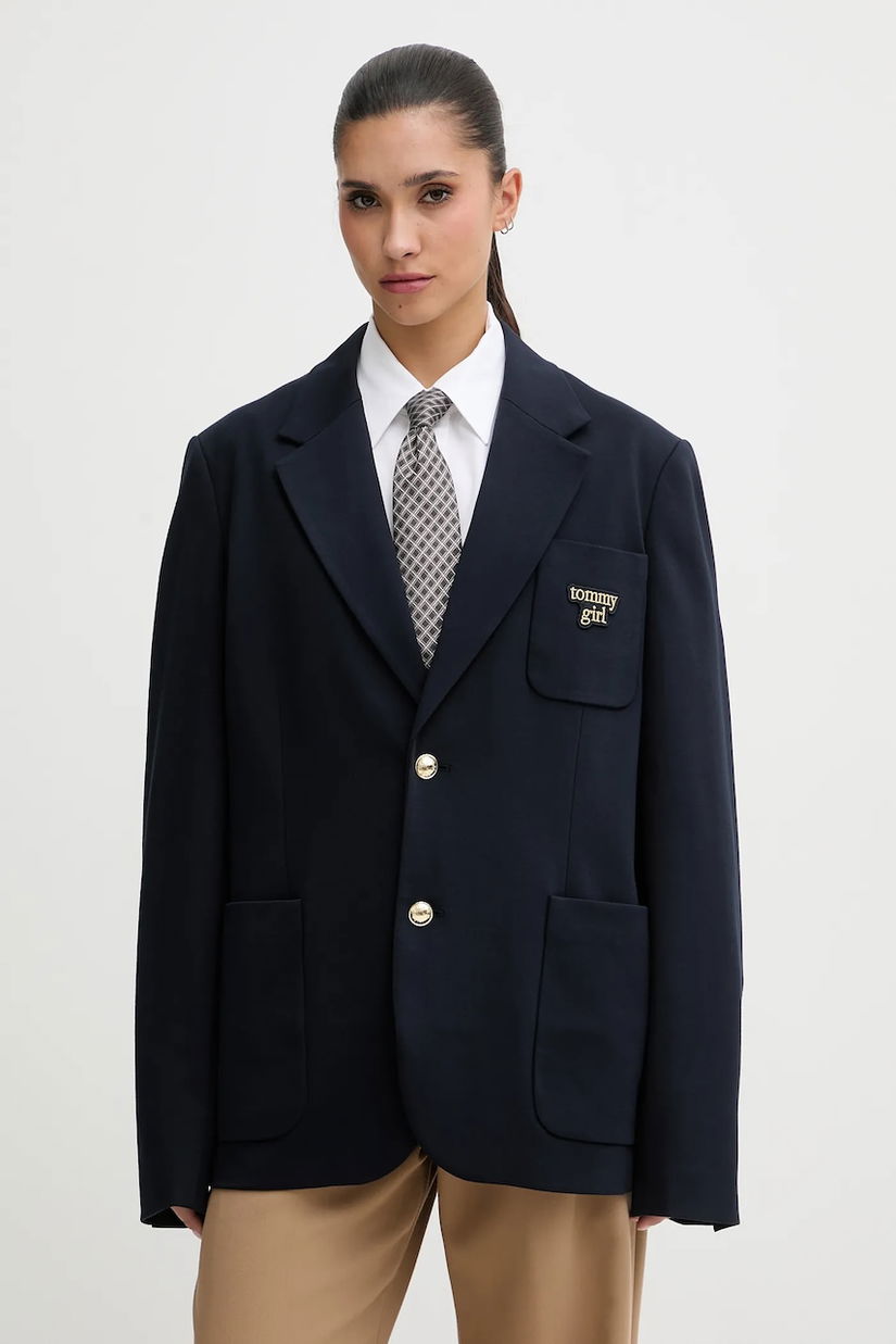 Tommy Jeans sacou culoarea albastru marin, un singur rand de nasturi, neted, DW0DW22495