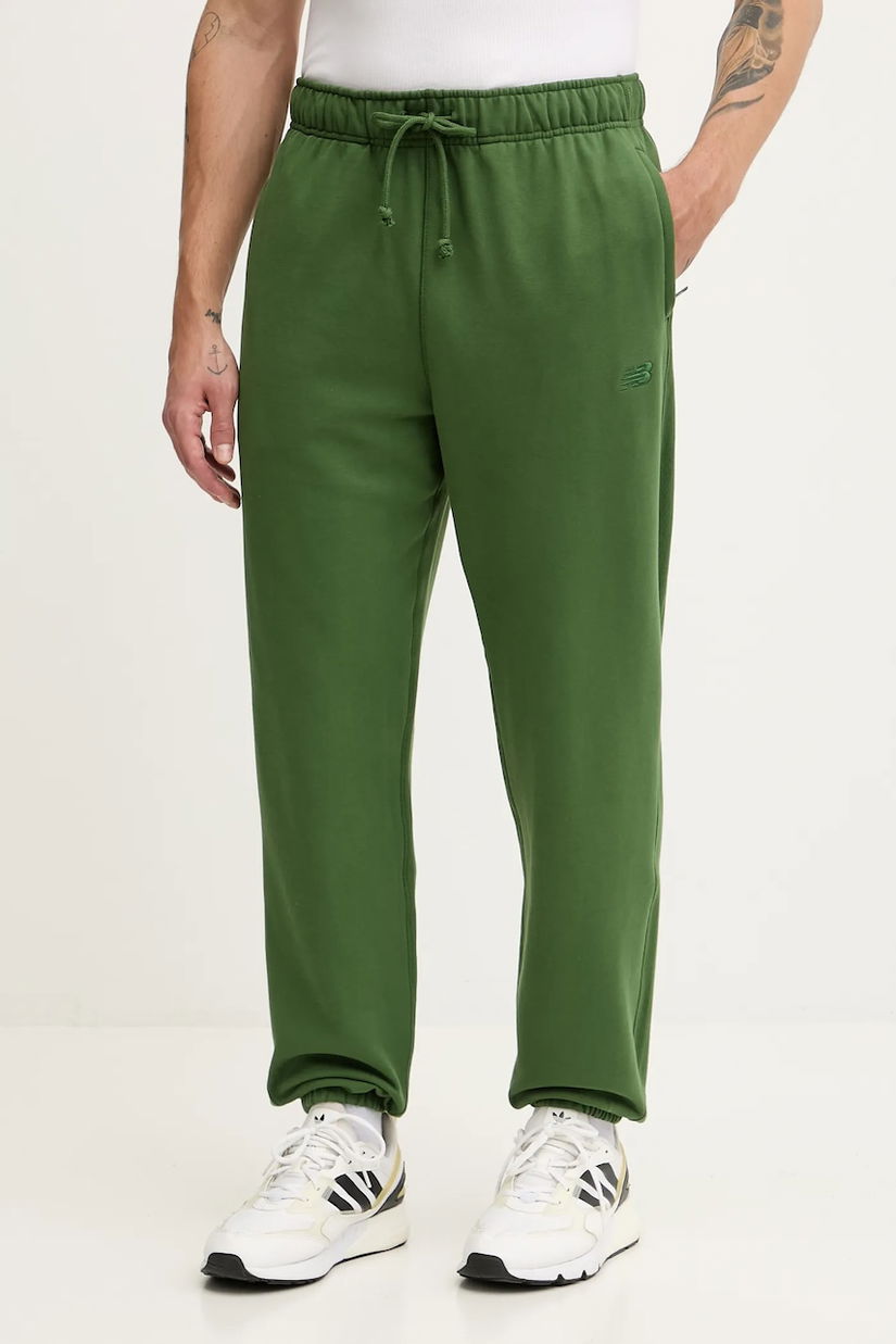 New Balance pantaloni de trening din bumbac culoarea verde, neted, MP41508DAE
