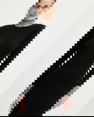 Retrofete rochie din amestec de lana Corinth culoarea negru, mini, mulata, FW24-10043