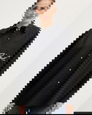 Karl Lagerfeld camasa din bumbac culoarea negru, cu guler clasic, relaxed, B1W11013