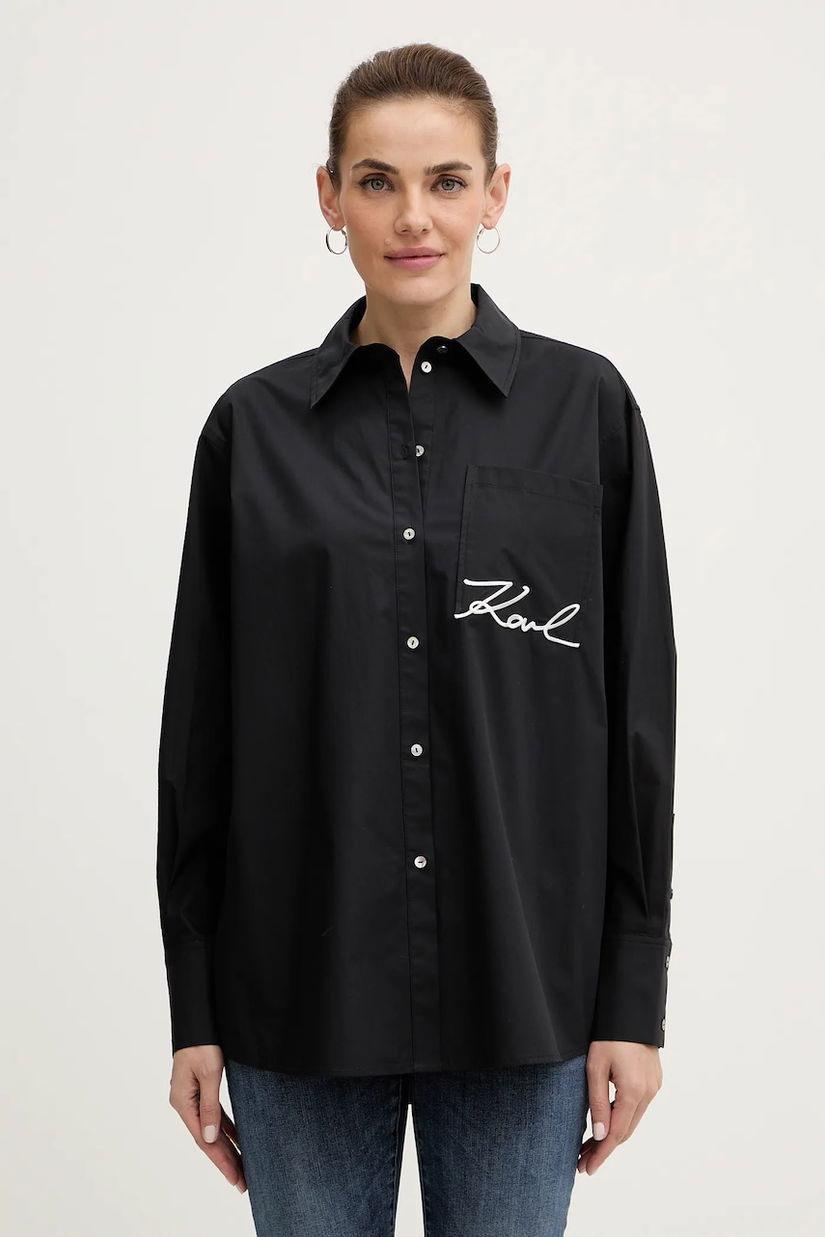 Karl Lagerfeld camasa din bumbac culoarea negru, cu guler clasic, relaxed, B1W11013