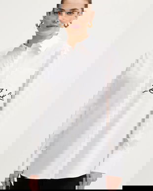 Karl Lagerfeld camasa din bumbac culoarea alb, cu guler clasic, relaxed, B1W11013