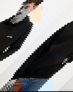 Abercrombie & Fitch bluza culoarea negru, cu glugă, cu imprimeu, KI122-5519-900
