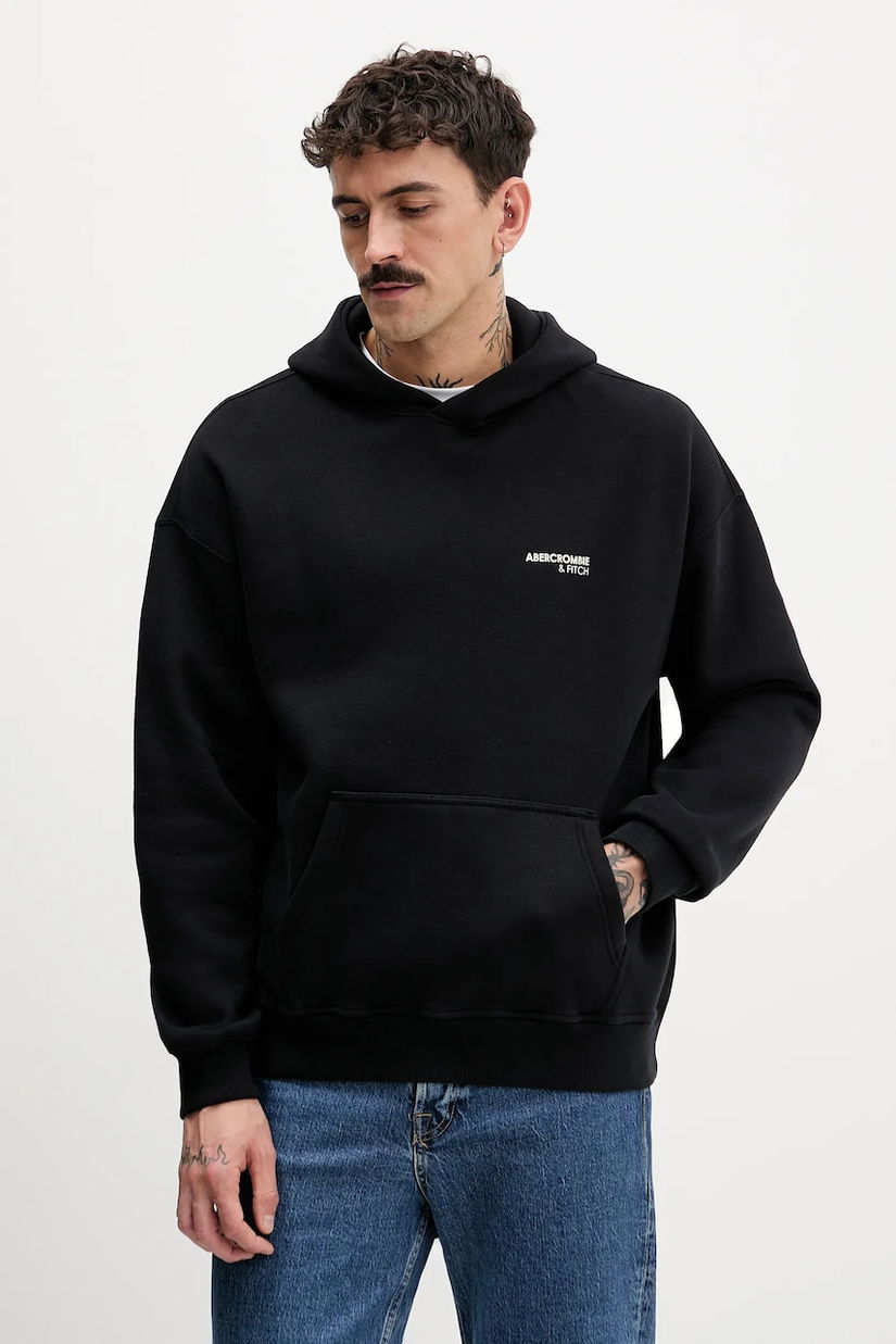Abercrombie & Fitch bluza culoarea negru, cu glugă, cu imprimeu, KI122-5519-900