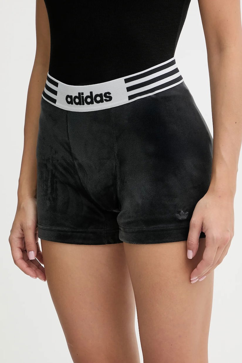 adidas Originals pantaloni scurți de catifea Booty culoarea negru, neted, high waist, JW7284