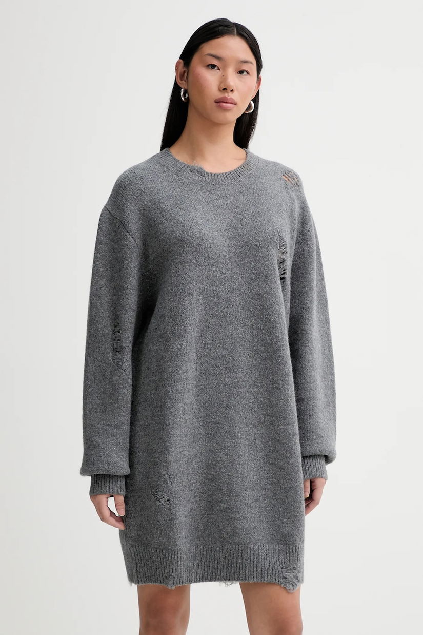 IRO rochie cu lână WM33TONINA culoarea gri, mini, oversize, TONINA