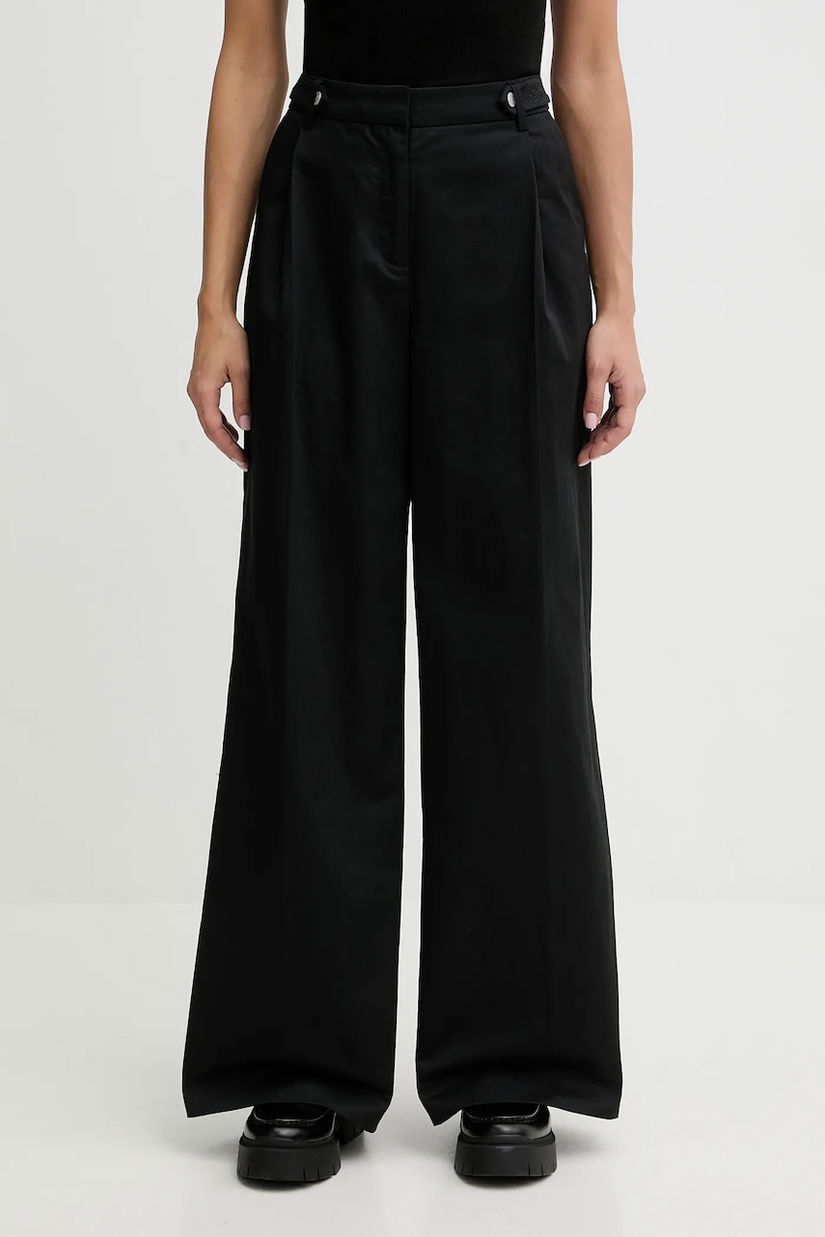 Karl Lagerfeld Jeans pantaloni de bumbac culoarea negru, lat, high waist, B1W10086