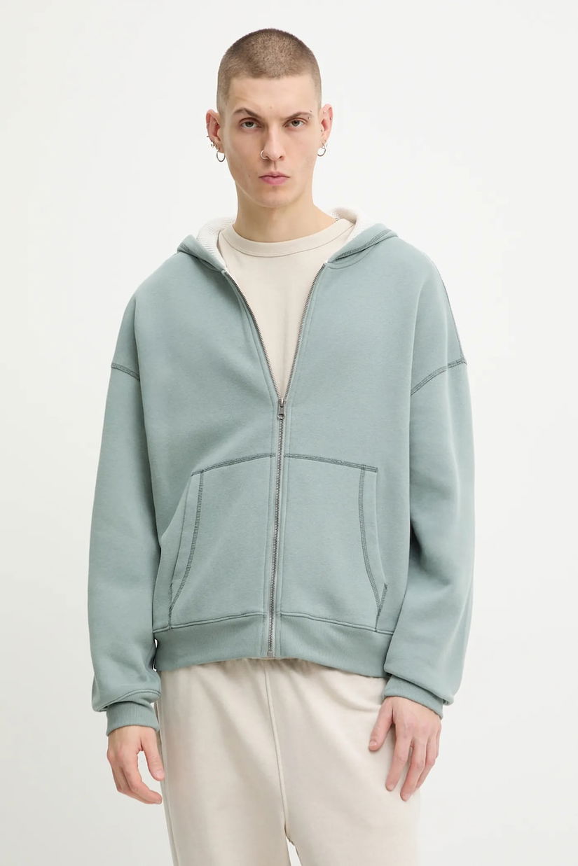 Hollister Co. bluza culoarea verde, cu glugă, neted, KI322-5279-300