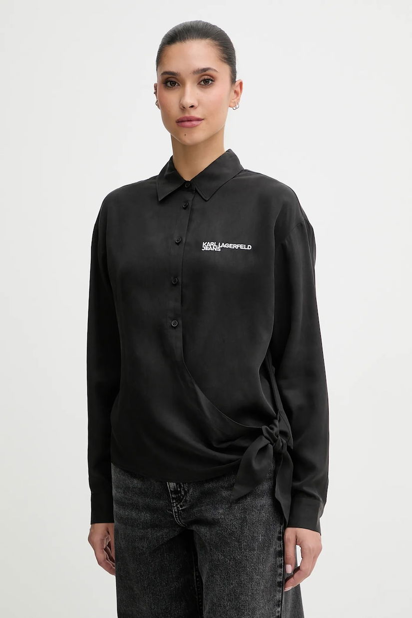 Karl Lagerfeld Jeans camasa culoarea negru, cu guler clasic, relaxed, B1W11026