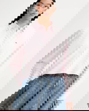 Tommy Jeans camasa din bumbac culoarea roz, cu guler clasic, relaxed, DW0DW22078